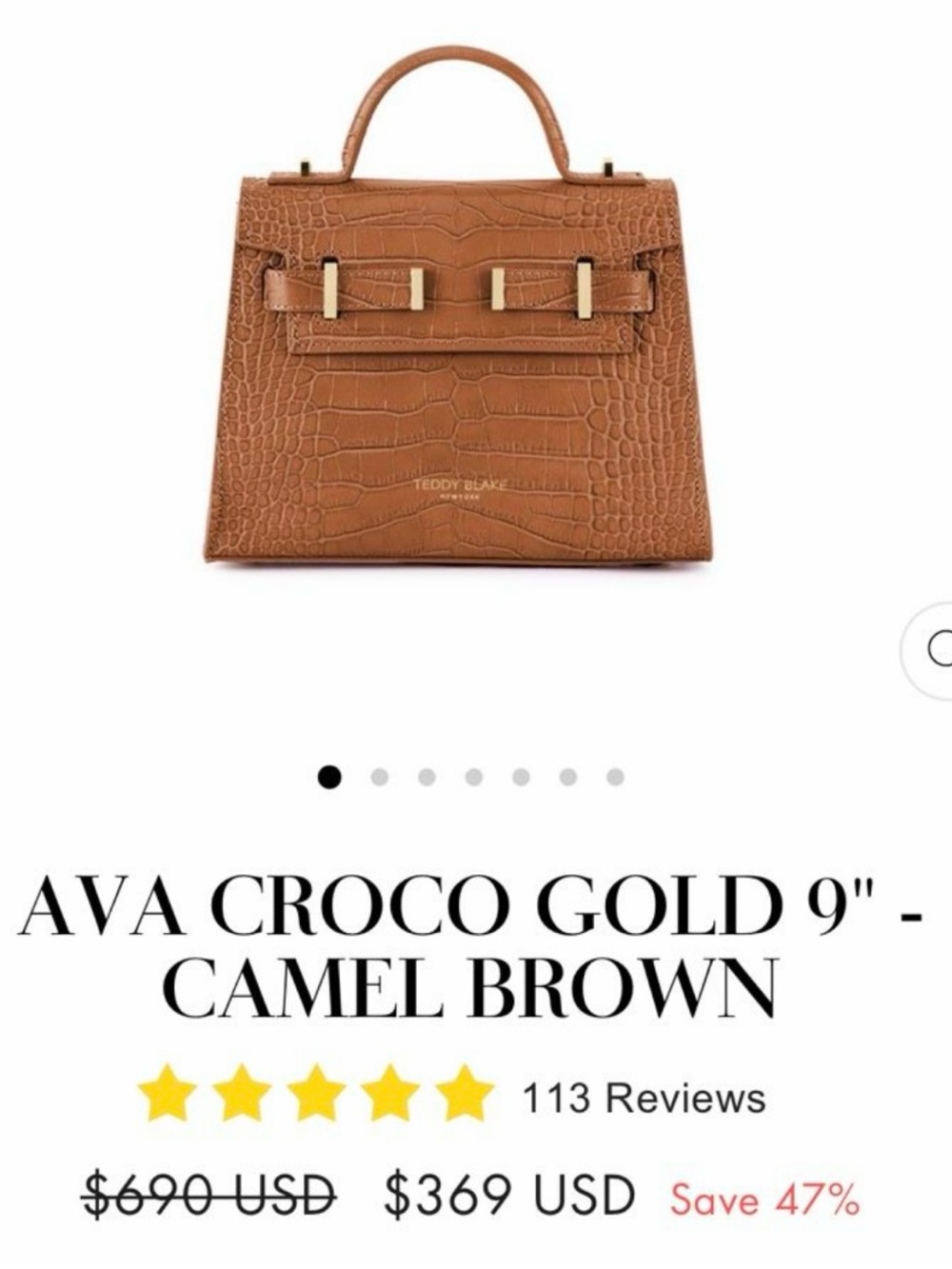 (brand new w/ dustbag) Teddy Blake Ava Croco Gold 9” Bag in Camel Brown